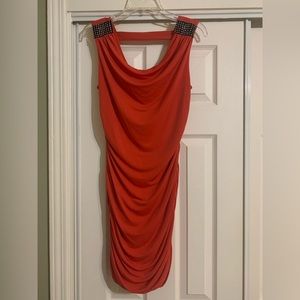 SWEET STORM Dress Watermelon Midi Length Size Lg Shoulder Embellishments Stretch